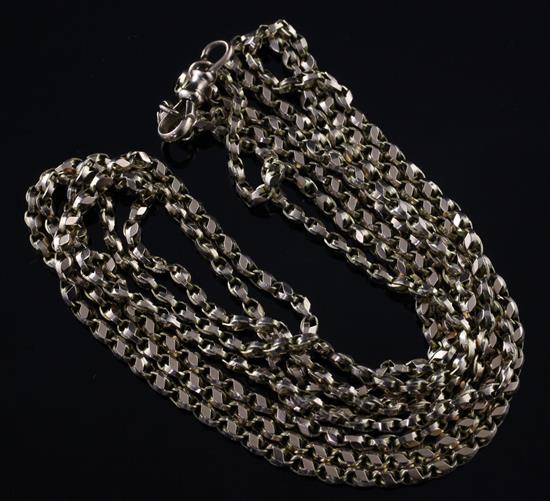 An early 20th century 9ct gold guard chain, 61.5in.